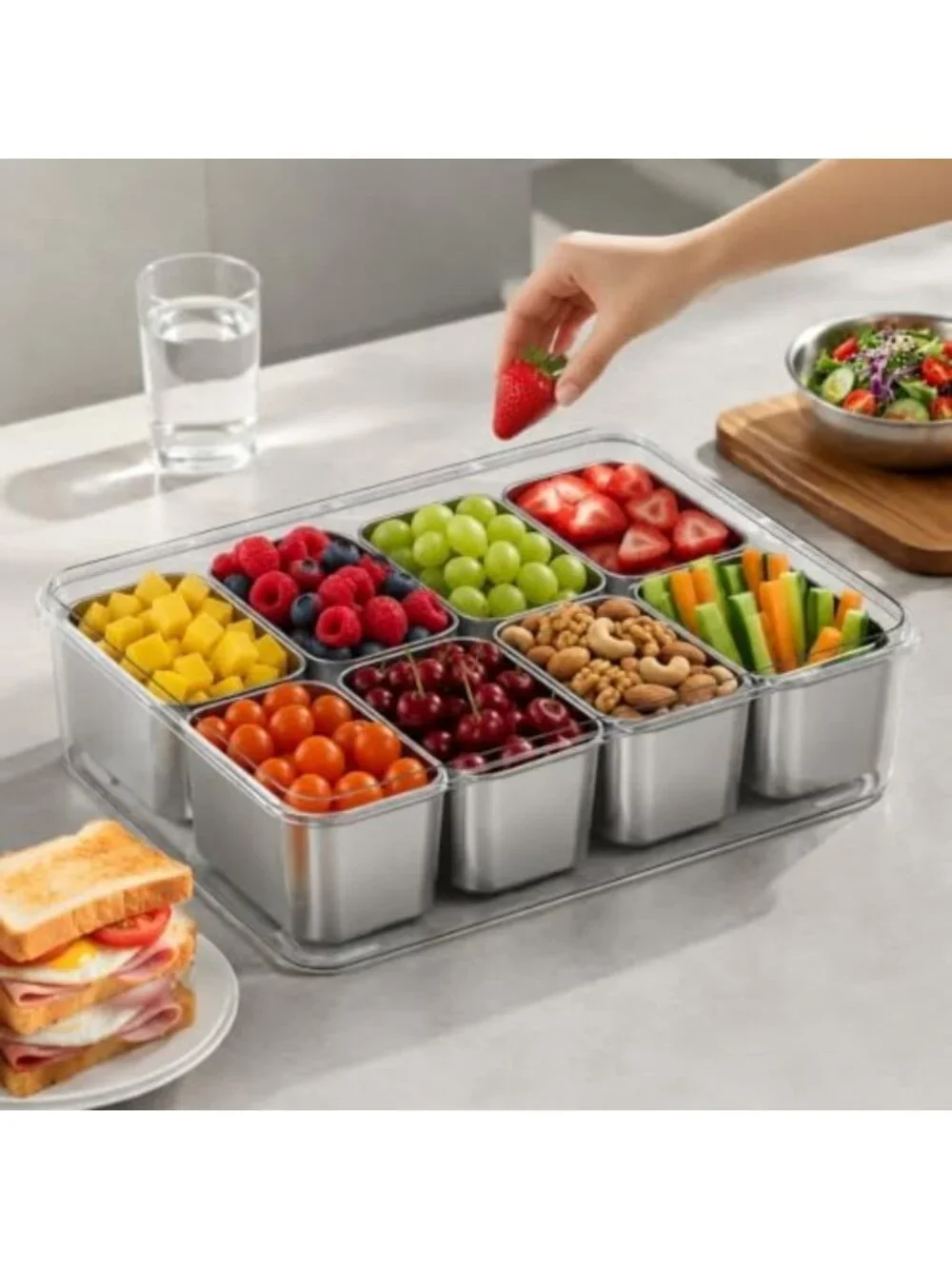 Stainless Steel Snack Box - 8 Compartment Divided Serving Tray for Snacks